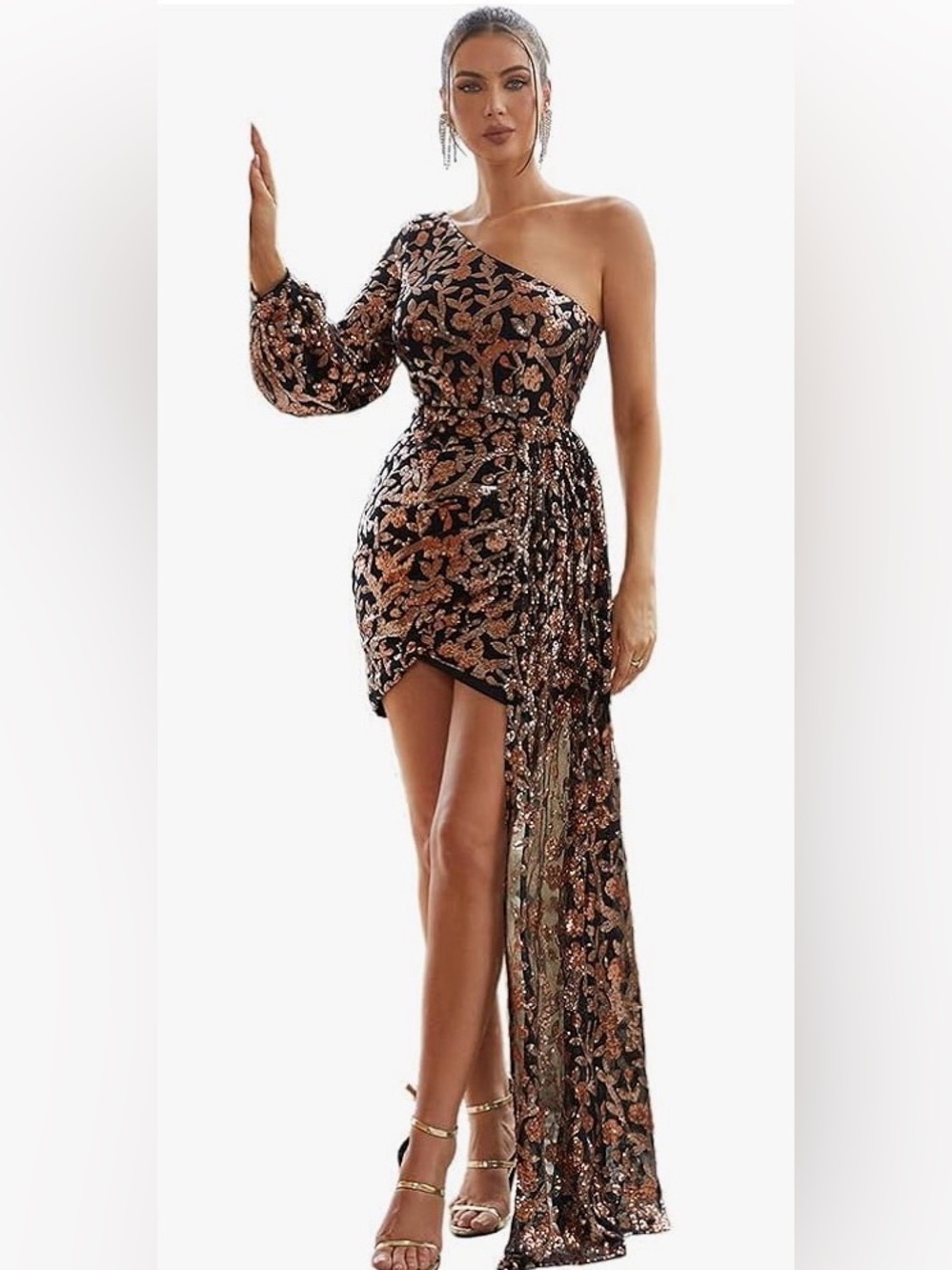EUC Miss Ord One shoulder draped mini dress, sz. M
